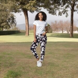 Balance Collection Floral Athletic Leggings Bordeaux Red Stretch Women Size M